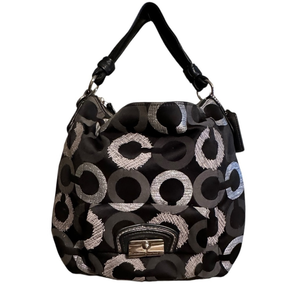 Coach Kristin Embroiderd Op Art Coach Black Canvas Hobo Bag